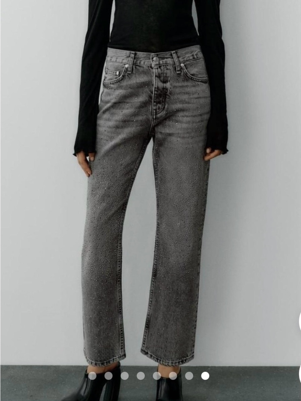 Zara Women's Stud Embellished Straight Leg Jeans - Charcoal Gray (Sz. 10)